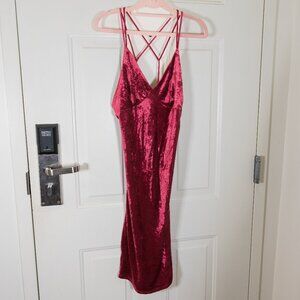 Windsor Cocktail Dress– Red – Velvet Strappy Midi– Size S